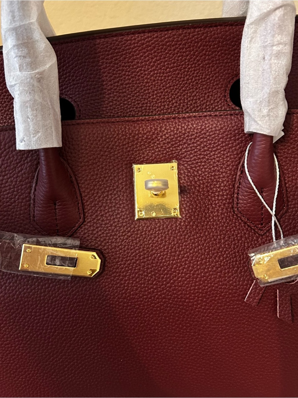 40cm XXL Burgundy Top Handle Leather Satchel - Picture 8 of 11